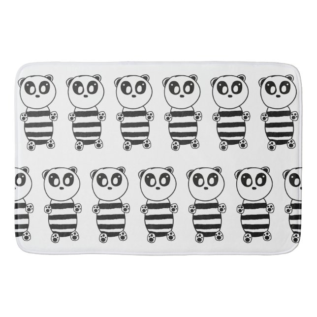 Playful Black and White Panda Art Bath Mat (Front)
