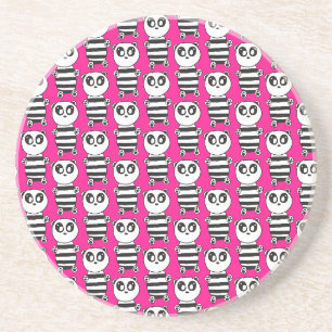 Playful Black and White Panda Art Coaster