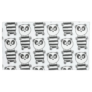 Playful Black and White Panda Art Pillow Case