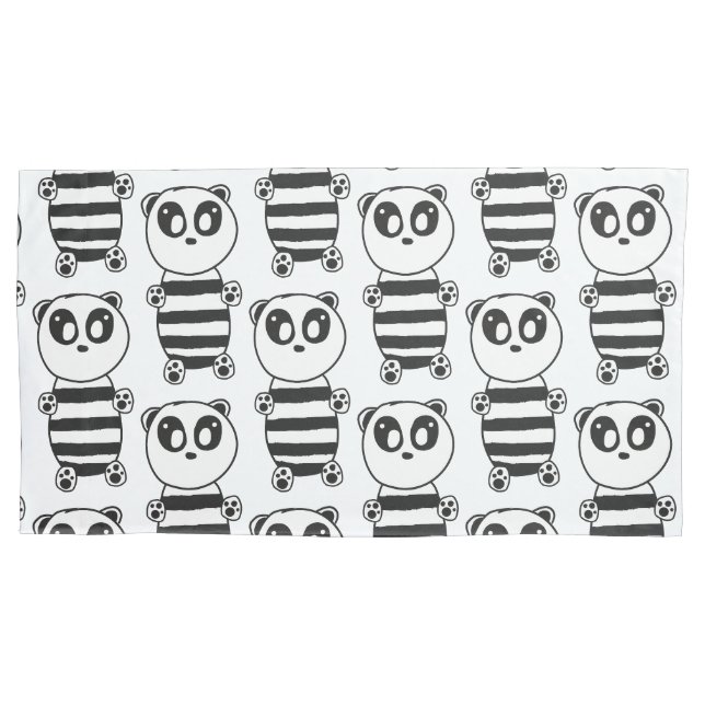 Playful Black and White Panda Art Pillow Case (Front)