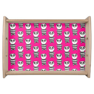 Playful Black and White Panda Art Serving Tray