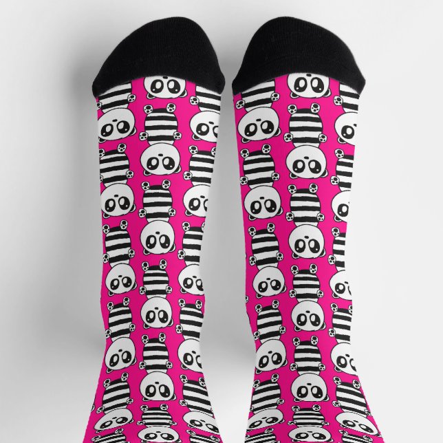 Playful Black and White Panda Art Socks (Top)