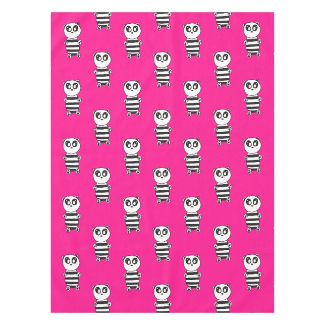 Playful Black and White Panda Art Tablecloth (Front)