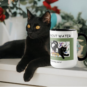 Playful Black Artist Cat Painting Humor Green Mug