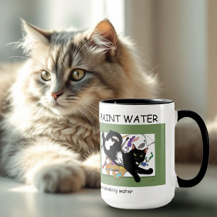 Playful Black Artist Cat Painting Humor Green Mug