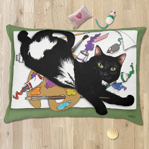 Playful Black Artist Cat Painting Humor Green Pet Bed