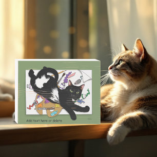Playful Black Artist Cat Painting Humor Green Wooden Box Sign