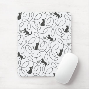 Playful Black Cat and Yarn Ball Pattern Mouse Pad