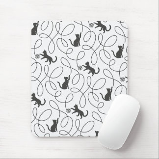 Playful Black Cat and Yarn Ball Pattern Mouse Pad