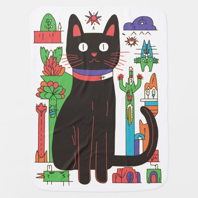 Playful Black Cat Baby Blanket (Front)