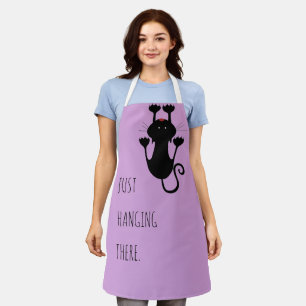Playful Black Cat Cartoon Joke for Pet Lovers Apron