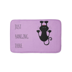 Playful Black Cat Cartoon Joke for Pet Lovers Bath Mat