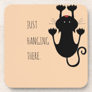 Playful Black Cat Cartoon Joke for Pet Lovers Beverage Coaster