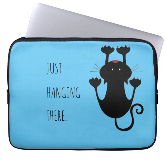 Playful Black Cat Cartoon Joke for Pet Lovers Laptop Sleeve (Front)