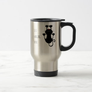 Playful Black Cat Cartoon Joke for Pet Lovers Travel Mug