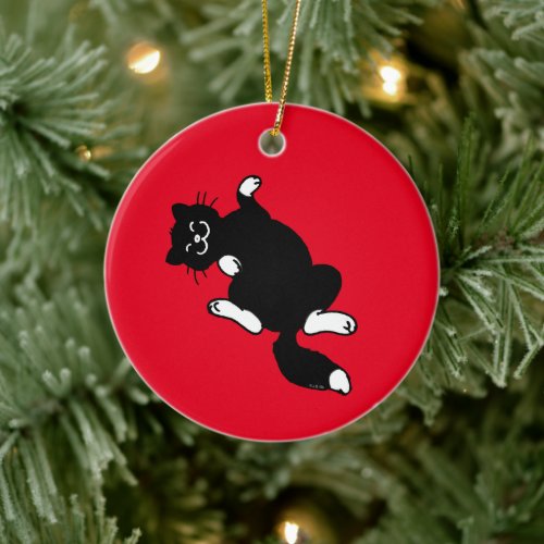 playful black cat ceramic ornament