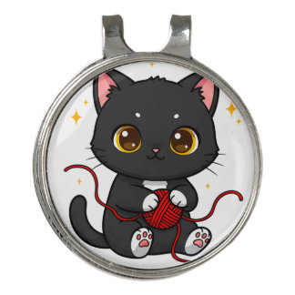 Playful Black Cat Chibi Design Golf Hat Clip