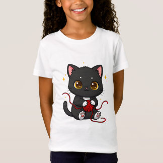 Playful Black Cat Chibi Design T-Shirt