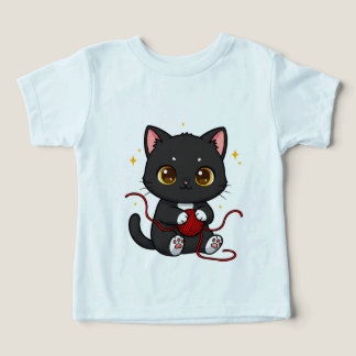 Playful Black Cat Chibi Design Toddler T-shirt