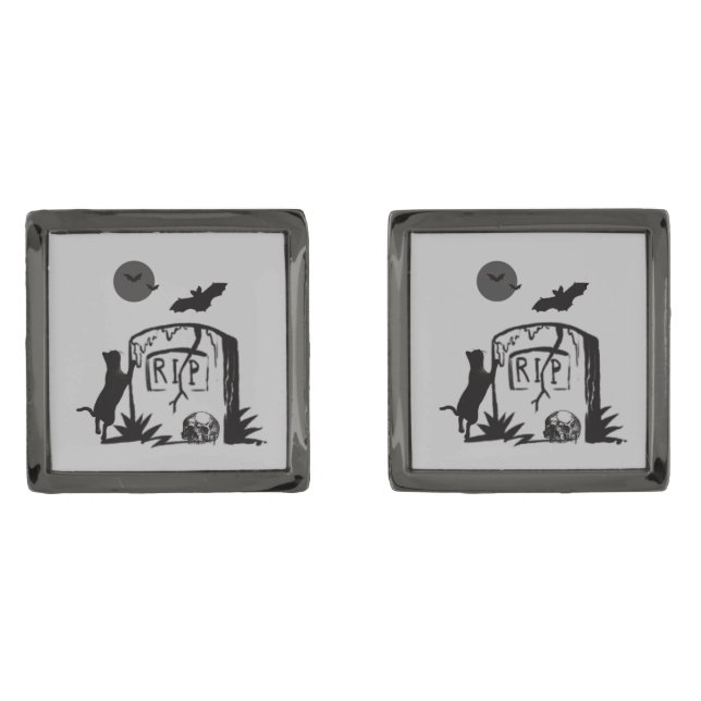 Playful Black Cat Cufflinks (Front)