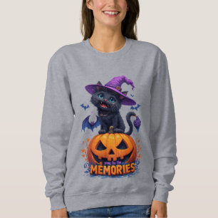 Playful Black Cat in Witch Hat Sweatshirt