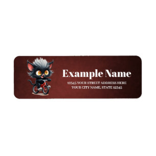 Playful Black Cat on Red Bicycle Label