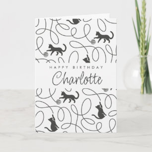Playful Black Cat Pattern Birthday Card