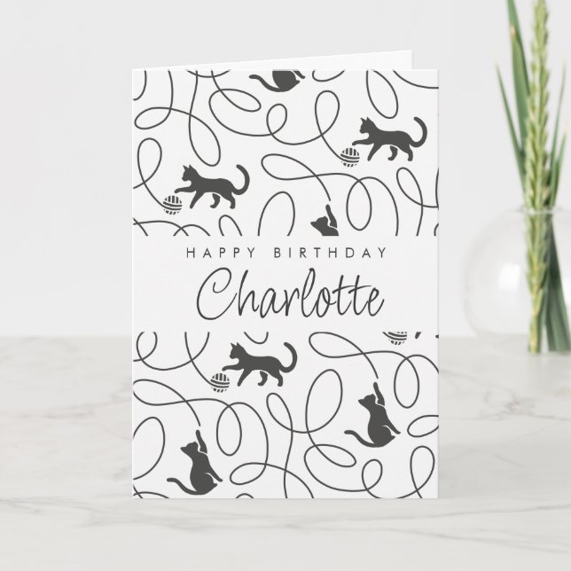 Playful Black Cat Pattern Birthday Card (Front)