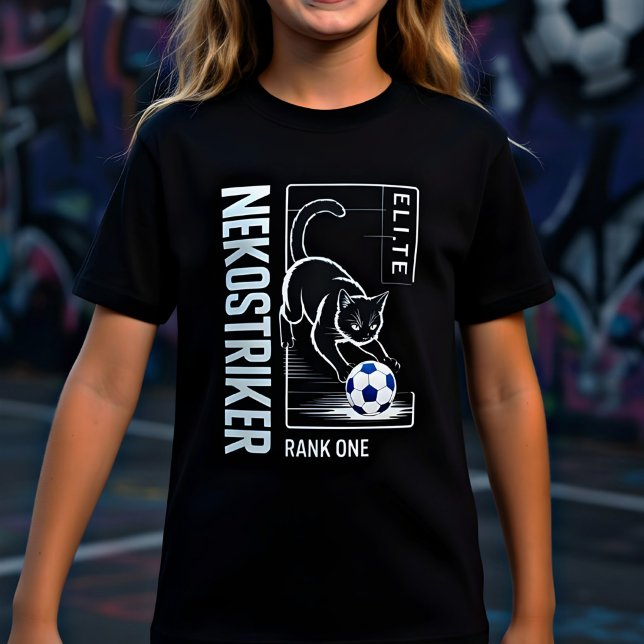 Playful Black Cat Playing Soccer Funny T-Shirt (Creator Uploaded)