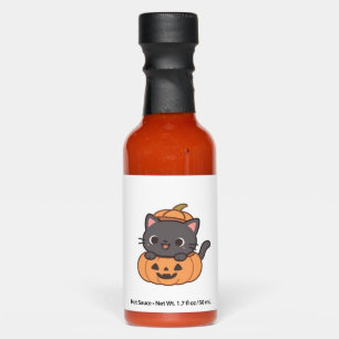 Playful Black Cat Popping Out of Pumpkin T-Shirt - Hot Sauces