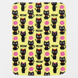 Playful Black Cats With Yarn Balls Pattern Baby Blanket