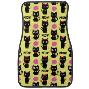 Playful Black Cats With Yarn Balls Pattern Car Floor Mat