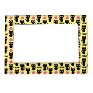 Playful Black Cats With Yarn Balls Pattern Magnetic Frame