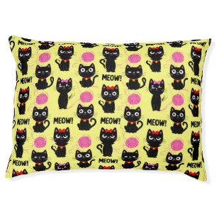 Playful Black Cats With Yarn Balls Pattern Pet Bed
