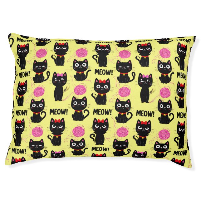 Playful Black Cats With Yarn Balls Pattern Pet Bed (Front)