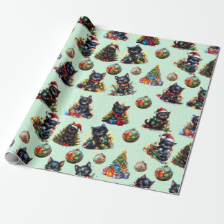 Playful Black Christmas Kittens Wrapping Paper
