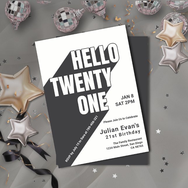 Playful Black & Whit Bold Typography 21st Birthday Invitation (Playful Black & Whit Bold Typography 21st Birthday Invitation)