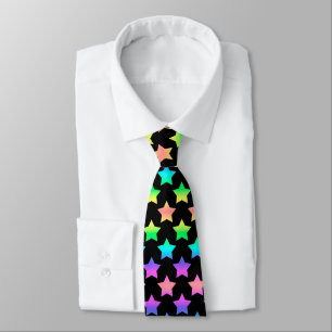 Playful Black with Pastel Ombre Stars Neck Tie