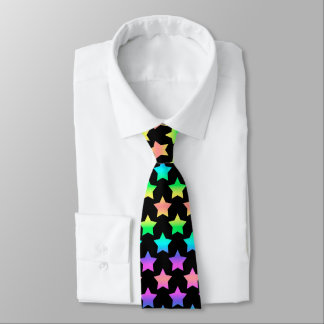 Playful Black with Pastel Ombre Stars Neck Tie