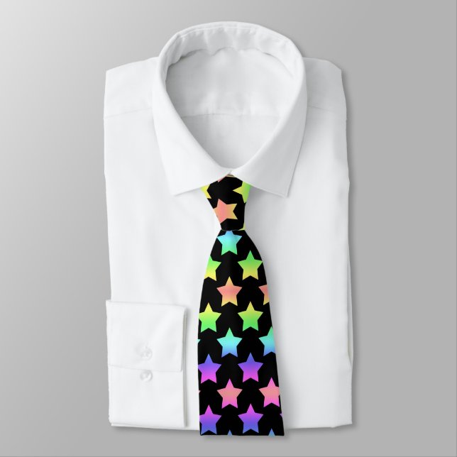Playful Black with Pastel Ombre Stars  Neck Tie (Tied)