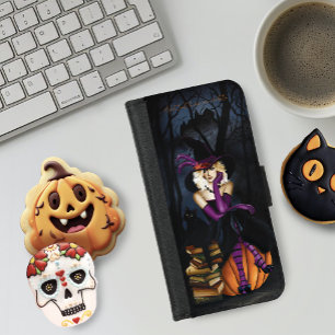 Playful Blonde Witch Pumpkin Purple Fantasy iPhone 8/7 Wallet Case
