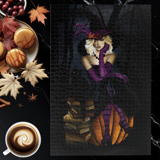 Playful Blonde Witch Pumpkin Purple Fantasy  Jigsaw Puzzle (Creator Uploaded)