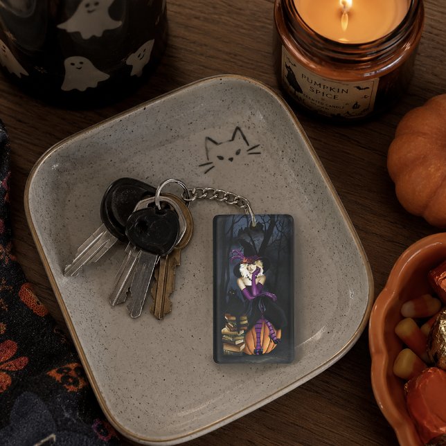 Playful Blonde Witch Pumpkin Purple Fantasy  Keychain (Creator Uploaded)
