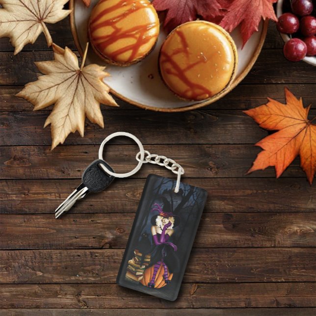 Playful Blonde Witch Pumpkin Purple Fantasy  Keychain (Creator Uploaded)