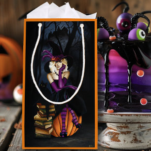 Playful Blonde Witch Pumpkin Purple Fantasy  Small Gift Bag