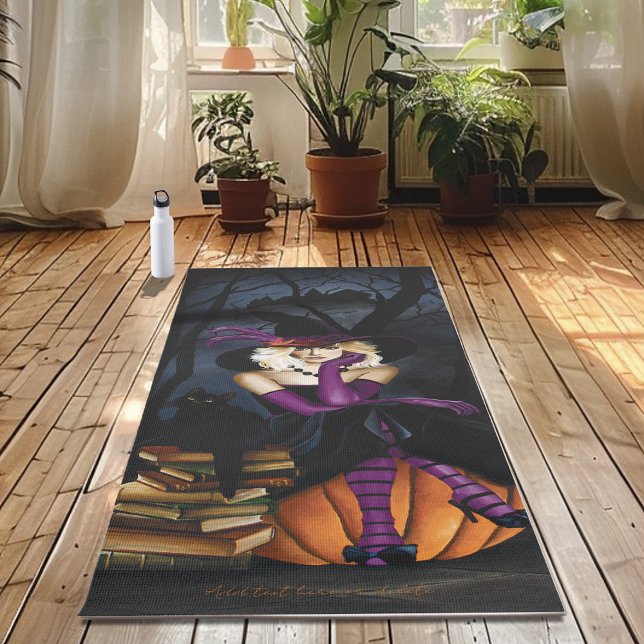 Playful Blonde Witch Pumpkin Purple Fantasy  Yoga Mat (Creator Uploaded)