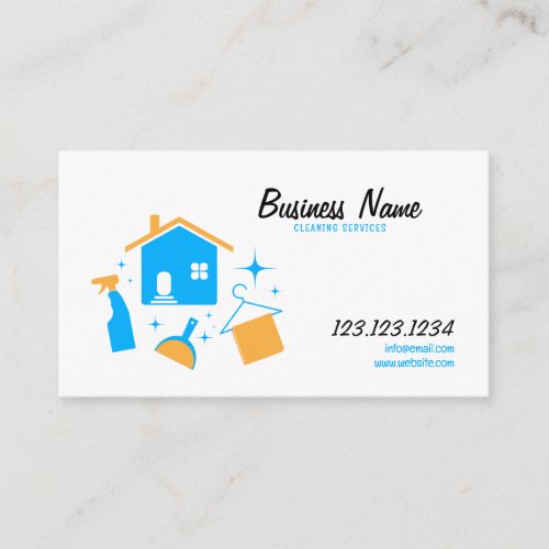 Playful Blue and Orange Housekeeper Maid Cleaning Business Card