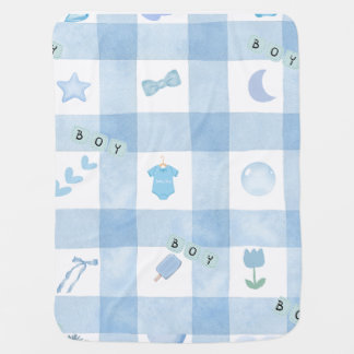 "Playful Blue Baby Boy Blanket - Cute Checkered De