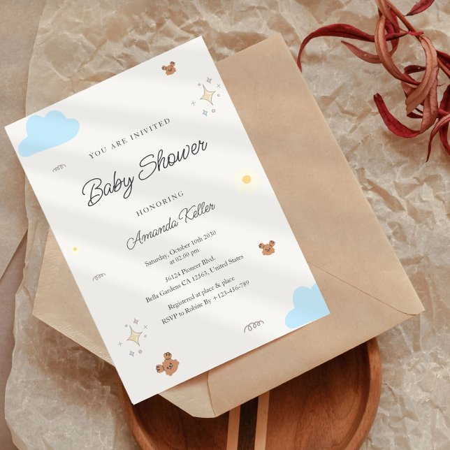 Playful Blue & Brown Bear Baby Shower Invitation (Creator Uploaded)