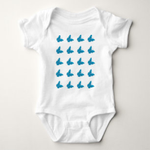 Playful Blue Butterfly Pattern Illustration Baby Bodysuit